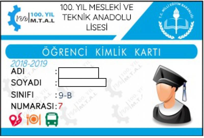 yeni ogrenci kimlik kartlari 100 yil mesleki ve teknik anadolu lisesi